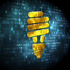 Image showing Finance concept: Energy Saving Lamp on digital background