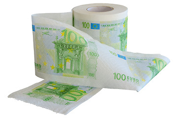 Image showing Roll of 100 Euro bank notes toilet paper