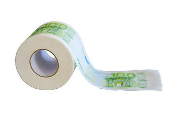 Image showing Hundred Euro banknotes paint on tissue paper roll