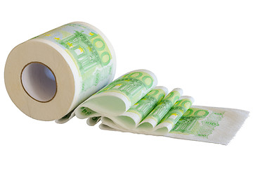 Image showing Toilet paper roll with European Union currency banknotes