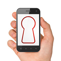 Image showing Data concept: Keyhole on smartphone