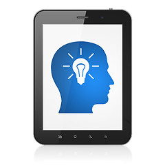 Image showing Education concept: Head With Light Bulb on tablet pc computer