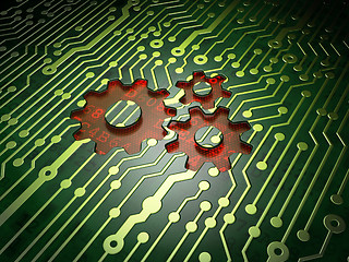 Image showing Marketing concept: Gears on circuit board background