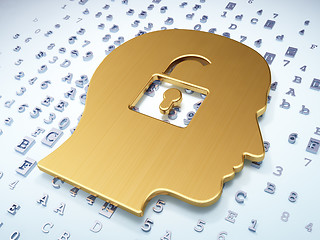 Image showing Finance concept: Golden Head With Padlock on digital background