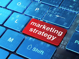 Image showing Advertising concept: Marketing Strategy on computer keyboard bac