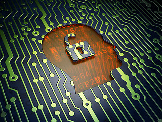 Image showing Finance concept: Head With Padlock on circuit board background