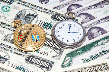 Image showing Pocket watches and money