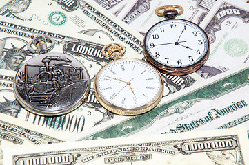 Image showing Pocket watches and money