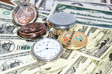 Image showing Pocket watches and money