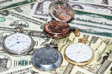 Image showing Pocket watches and money