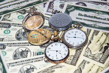 Image showing Pocket watches and money