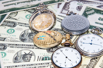 Image showing Pocket watches and money