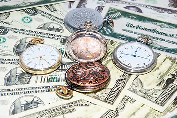 Image showing Pocket watches and money