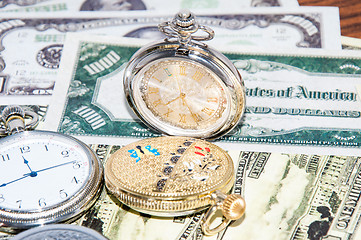 Image showing Pocket watches and money