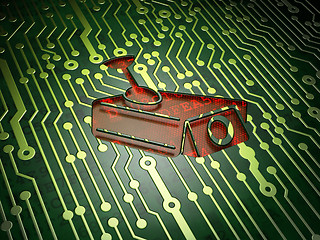 Image showing Protection concept: Cctv Camera on circuit board background