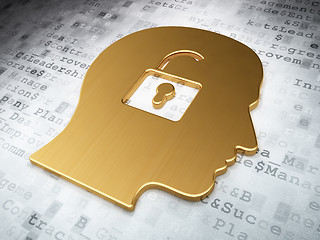 Image showing Finance concept: Golden Head With Padlock on digital background