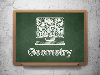 Image showing Education concept: Computer Pc and Geometry on chalkboard background