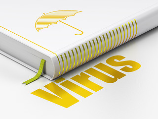 Image showing Protection concept: book Umbrella, Virus on white background