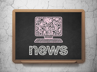 Image showing News concept: Computer Pc and News on chalkboard background