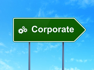 Image showing Business concept: Corporate and Gears on road sign background