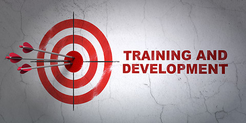 Image showing Education concept: target and Training and Development on wall background