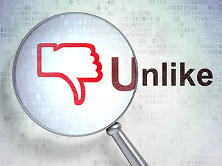 Image showing Social network concept: Thumb Down and Unlike with optical glass