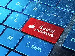 Image showing Social network concept: Thumb Up and Social Network on computer keyboard background