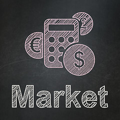 Image showing Finance concept: Calculator and Market on chalkboard background