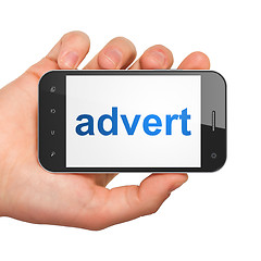Image showing Advertising concept: Advert on smartphone