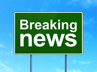 Image showing News concept: Breaking News on road sign background