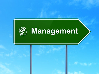 Image showing Business concept: Management and Head With Gears on road sign background