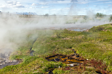 Image showing Spring landscape with thermal water, Iceland