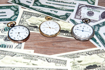 Image showing Pocket watches and money.