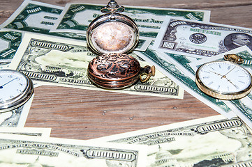 Image showing Pocket watches and money.