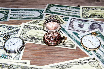 Image showing Pocket watches and money.