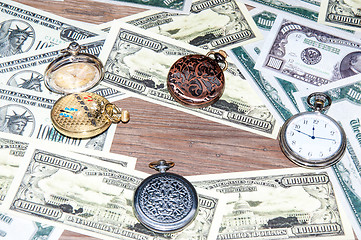 Image showing Pocket watches and money.
