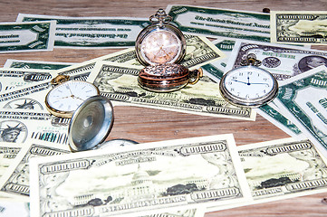 Image showing Pocket watches and money.