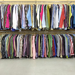 Image showing Colorful clothes in a second hand store