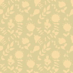 Image showing neutral floral wallpaper. plant swirls and curves