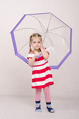Image showing Portrait of a three-year girl with an umbrella