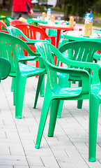 Image showing Colorful plastic chairs.