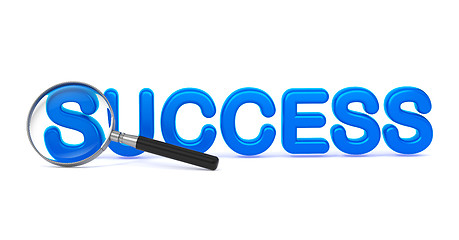 Image showing Success - Blue 3D Word Through a Magnifying Glass.