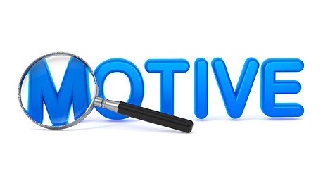 Image showing Motive - Blue 3D Word Through a Magnifying Glass.