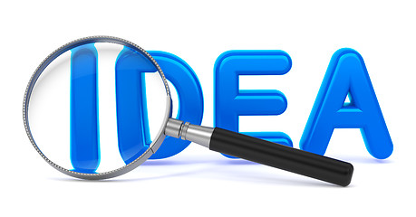 Image showing Idea - Blue 3D Word Through a Magnifying Glass.