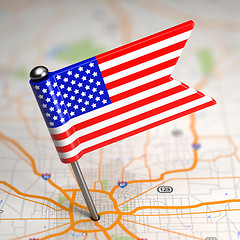 Image showing United States of America Small Flag on a Map Background.