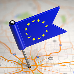 Image showing European Union Small Flag on a Map Background.