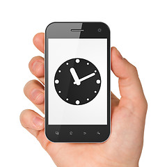 Image showing Timeline concept: Clock on smartphone