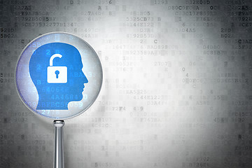 Image showing Business concept:  Head With Padlock with optical glass on digit