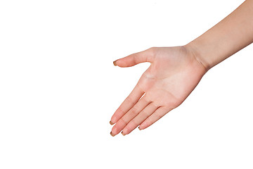 Image showing Hand a Female person who is  willing to make a deal isolated on 