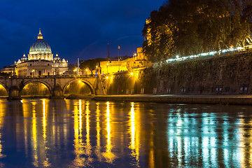 Image showing Vatican and river Tiber in Rome - Italy at night .